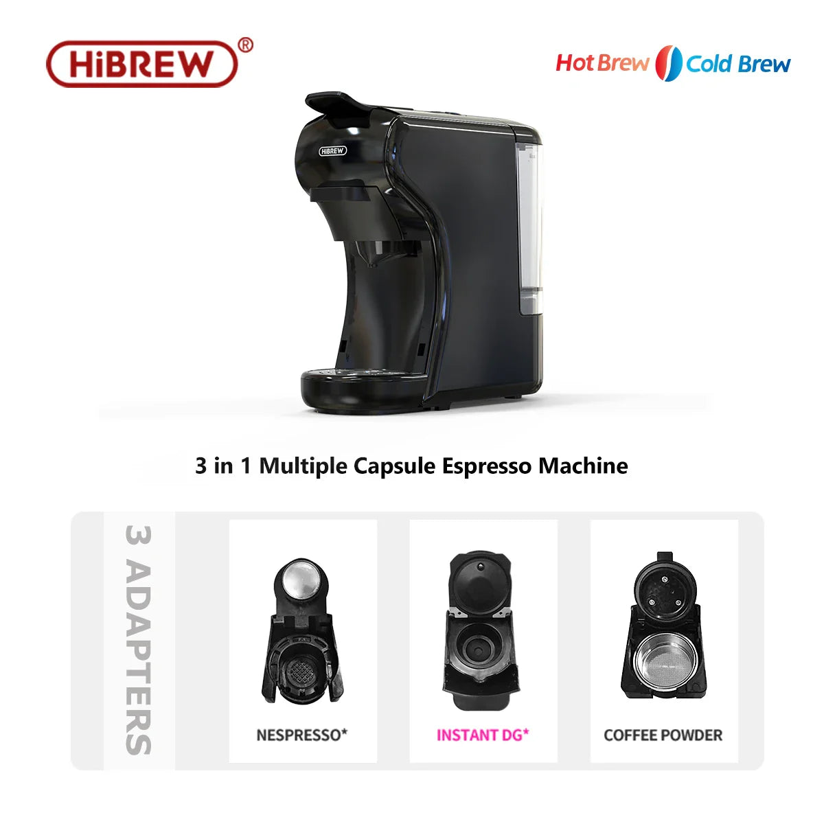 HiBREW Coffee Machine 19 Bar 4in1 & Cold Multiple Capsule Espresso Cafetera