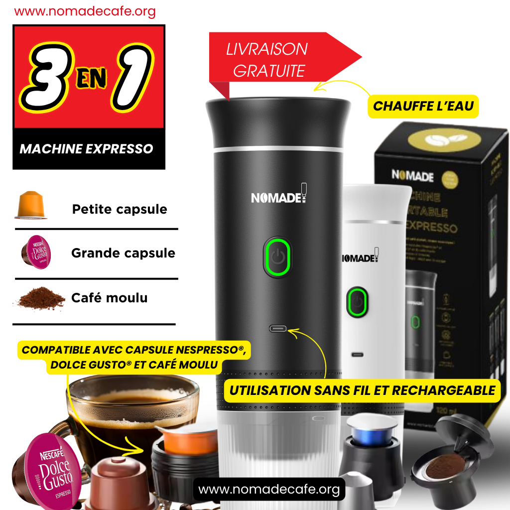 Machine à Expresso portable pour capsule Nespresso®, Dolce Gusto® et café moulu
