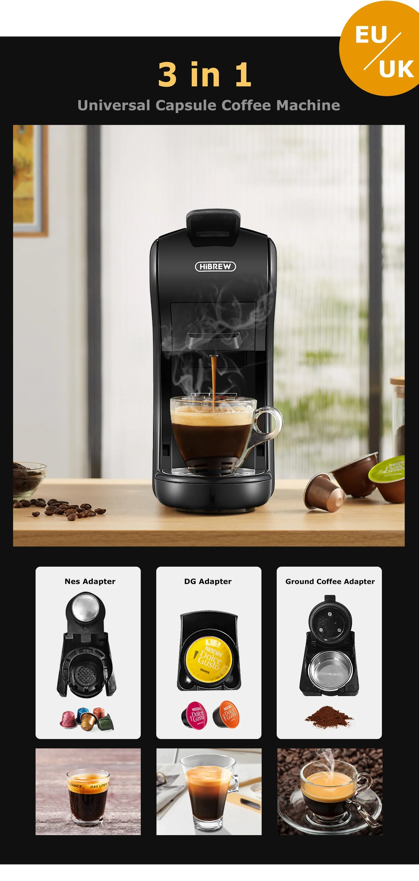HiBREW Coffee Machine 19 Bar 4in1 & Cold Multiple Capsule Espresso Cafetera