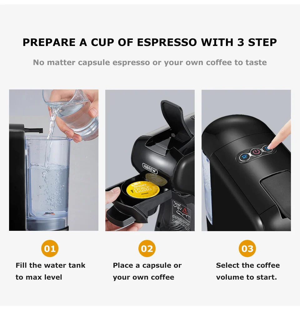 HiBREW Coffee Machine 19 Bar 4in1 & Cold Multiple Capsule Espresso Cafetera