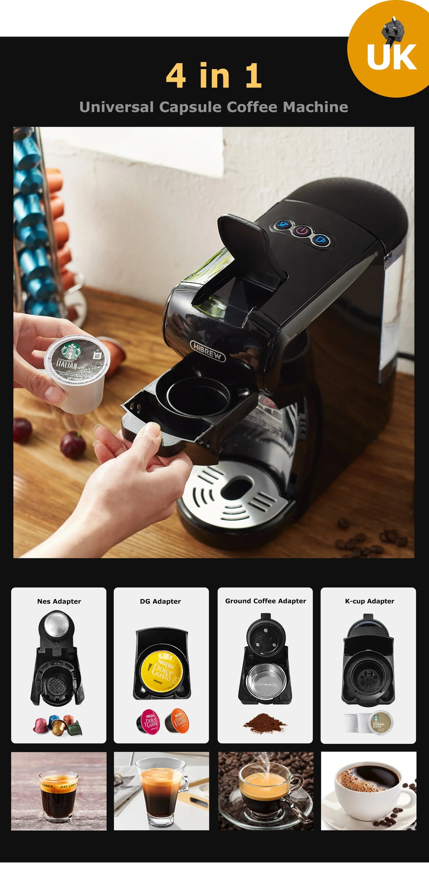 HiBREW Coffee Machine 19 Bar 4in1 & Cold Multiple Capsule Espresso Cafetera