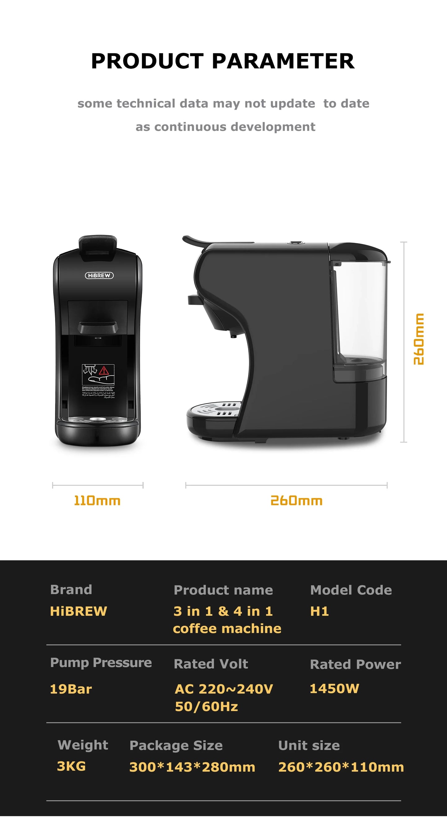HiBREW Coffee Machine 19 Bar 4in1 & Cold Multiple Capsule Espresso Cafetera