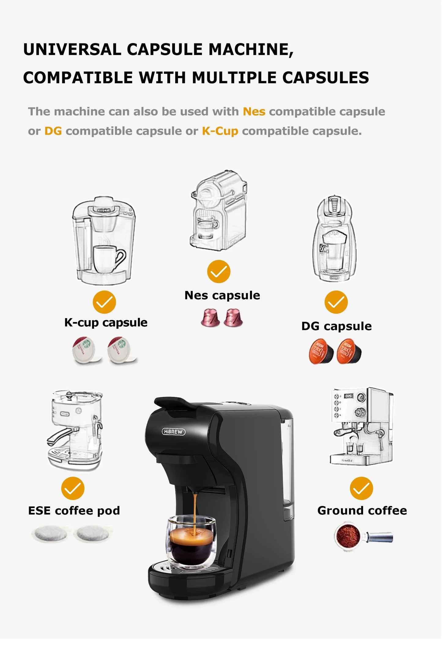 HiBREW Coffee Machine 19 Bar 4in1 & Cold Multiple Capsule Espresso Cafetera