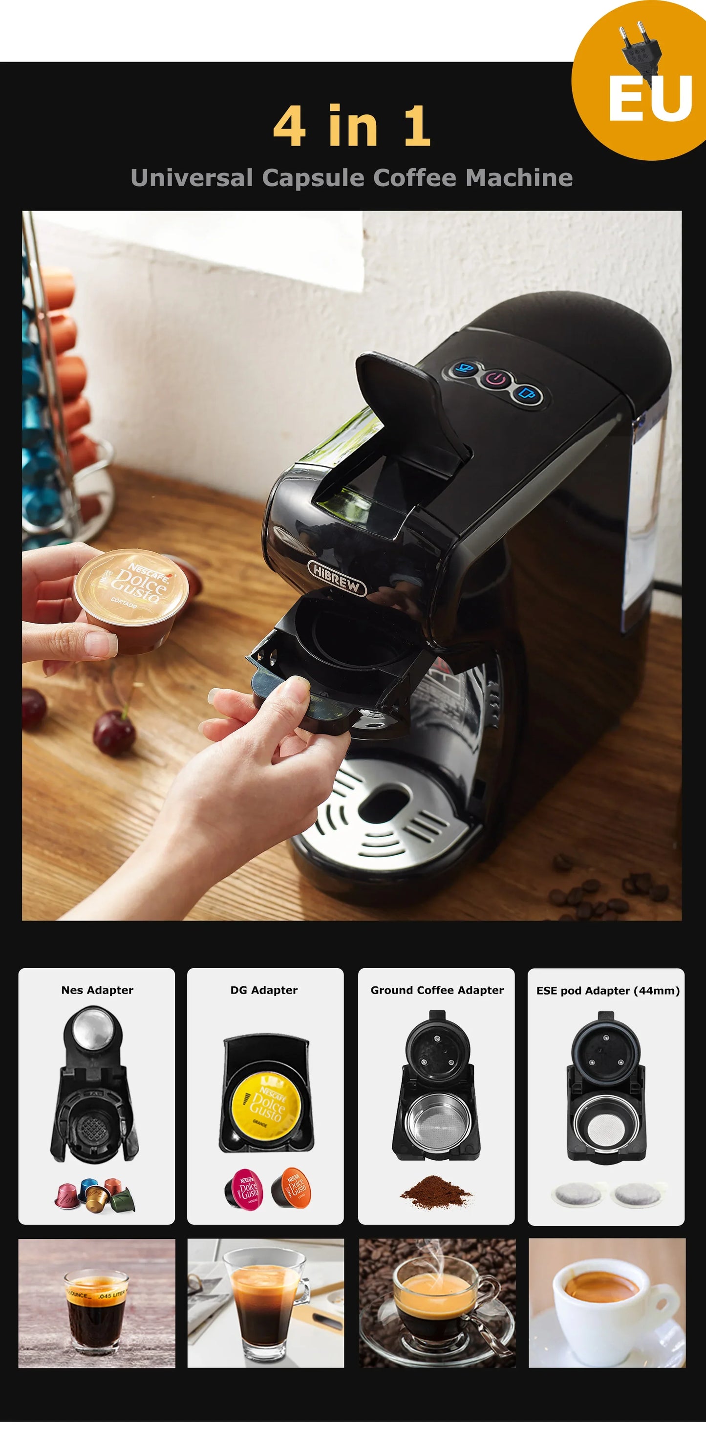 HiBREW Coffee Machine 19 Bar 4in1 & Cold Multiple Capsule Espresso Cafetera