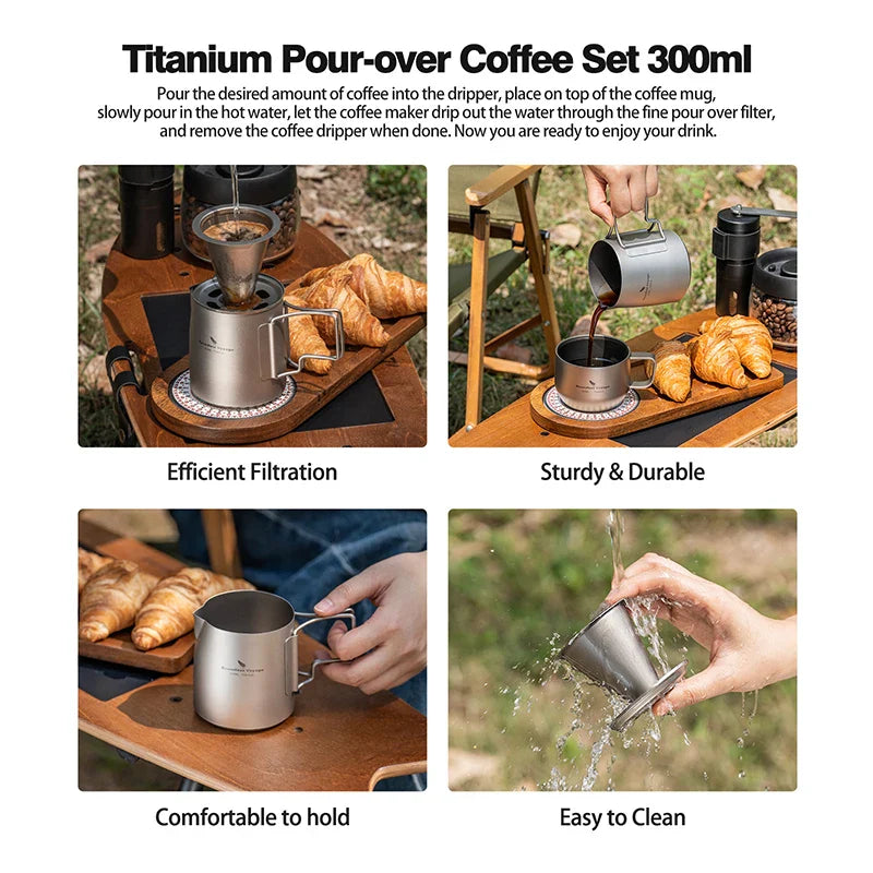 Boundless Voyage Titanium Portable Pour over Coffee Set 300ml Coffee Mug with Detachable Dripper