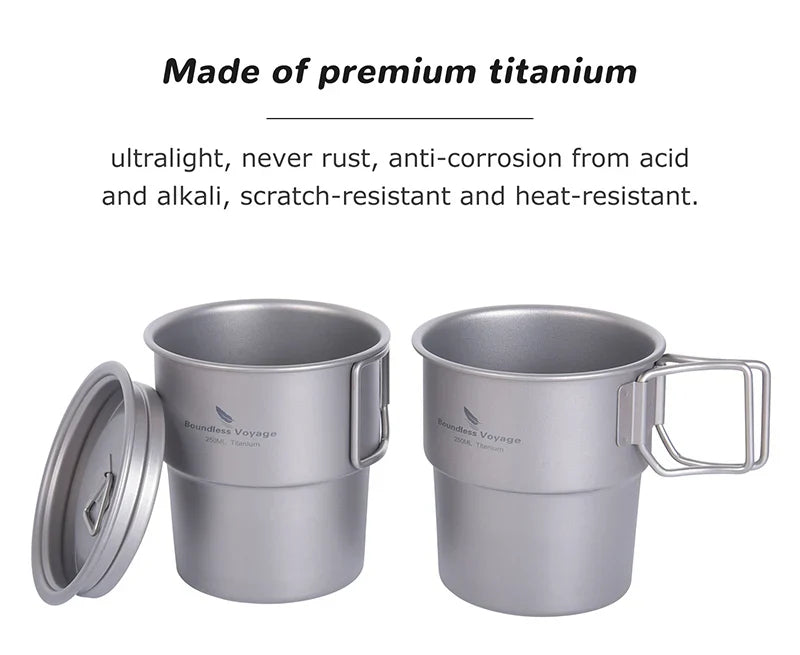 Boundless Voyage Titanium Coffee Cup 250ml Outdoor Portable European Stackable