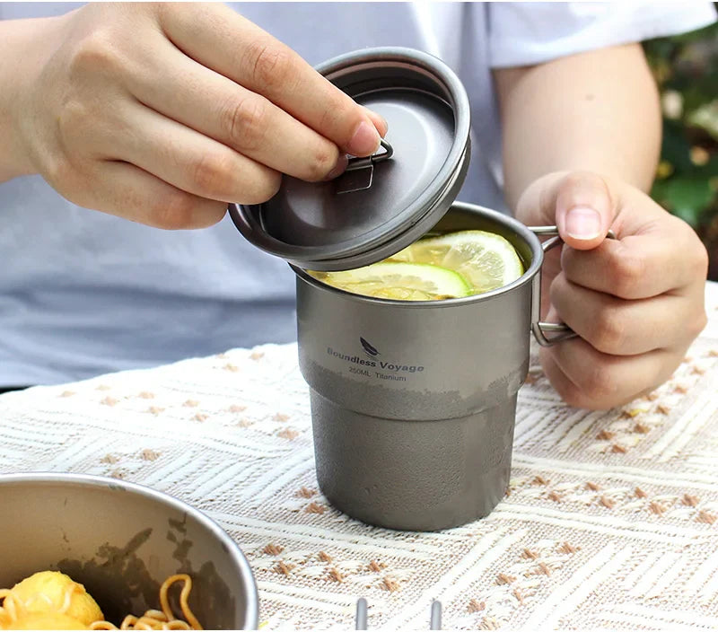Boundless Voyage Titanium Coffee Cup 250ml Outdoor Portable European Stackable