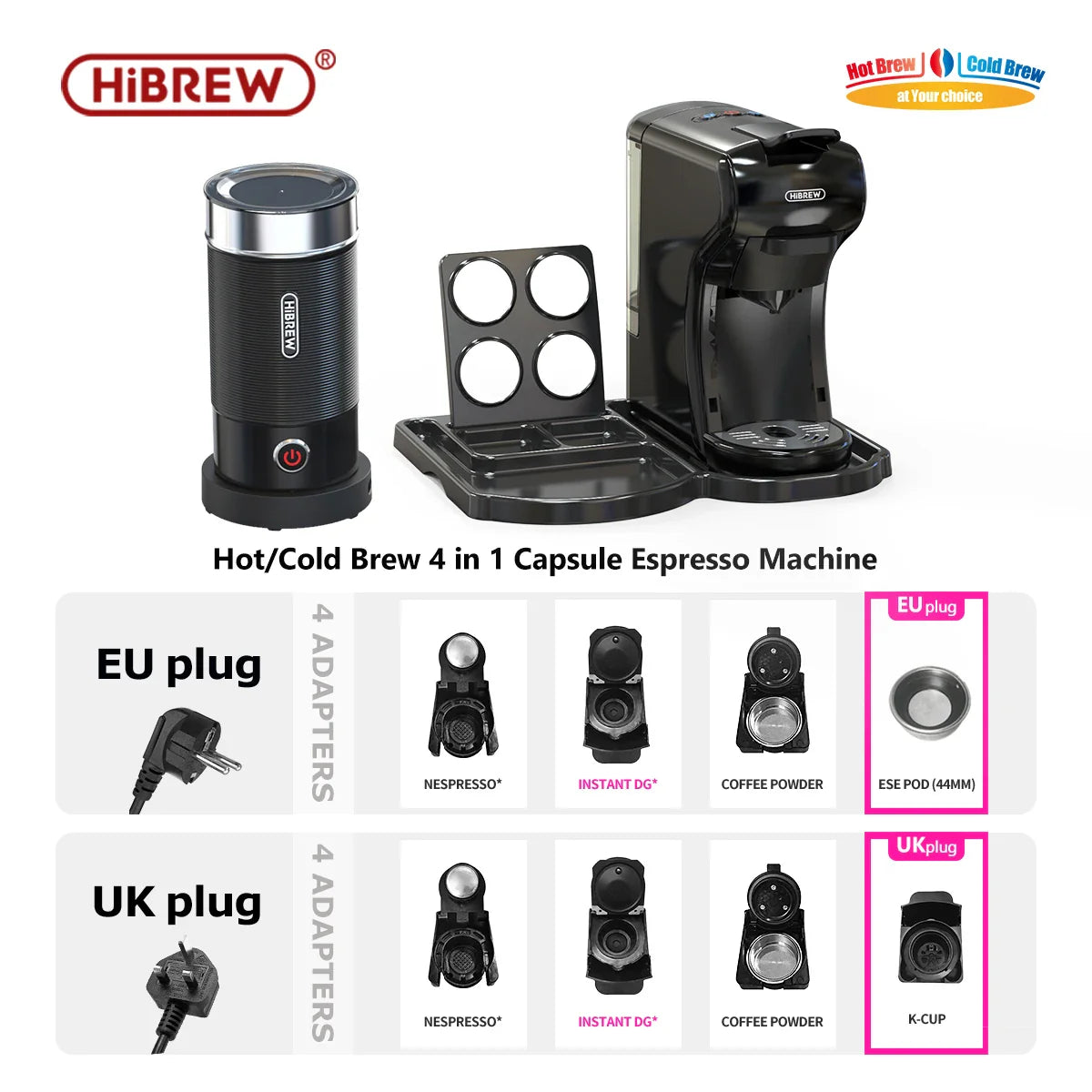 HiBREW Coffee Machine 19 Bar 4in1 & Cold Multiple Capsule Espresso Cafetera
