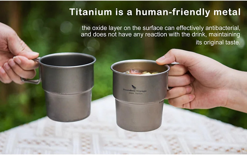 Boundless Voyage Titanium Coffee Cup 250ml Outdoor Portable European Stackable