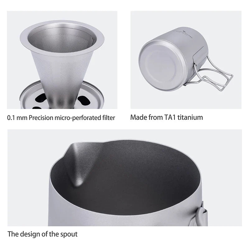 Boundless Voyage Titanium Portable Pour over Coffee Set 300ml Coffee Mug with Detachable Dripper