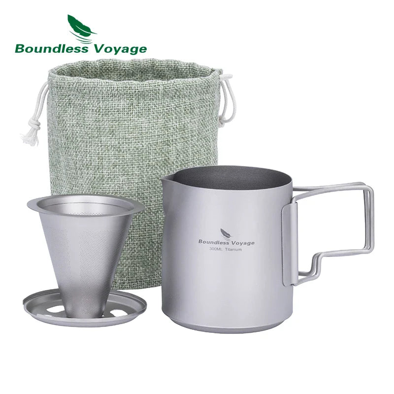 Boundless Voyage Titanium Portable Pour over Coffee Set 300ml Coffee Mug with Detachable Dripper