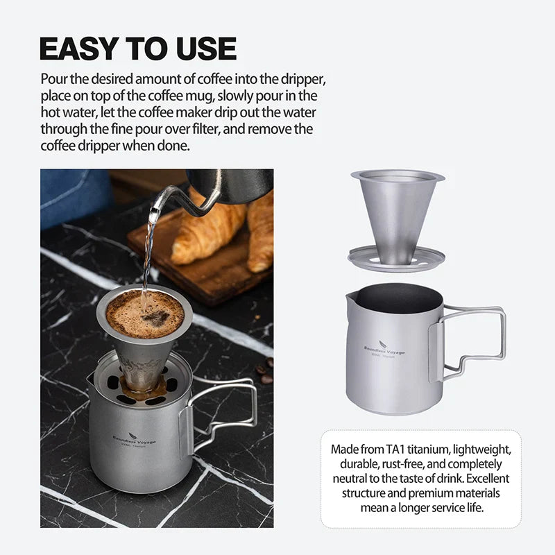 Boundless Voyage Titanium Portable Pour over Coffee Set 300ml Coffee Mug with Detachable Dripper