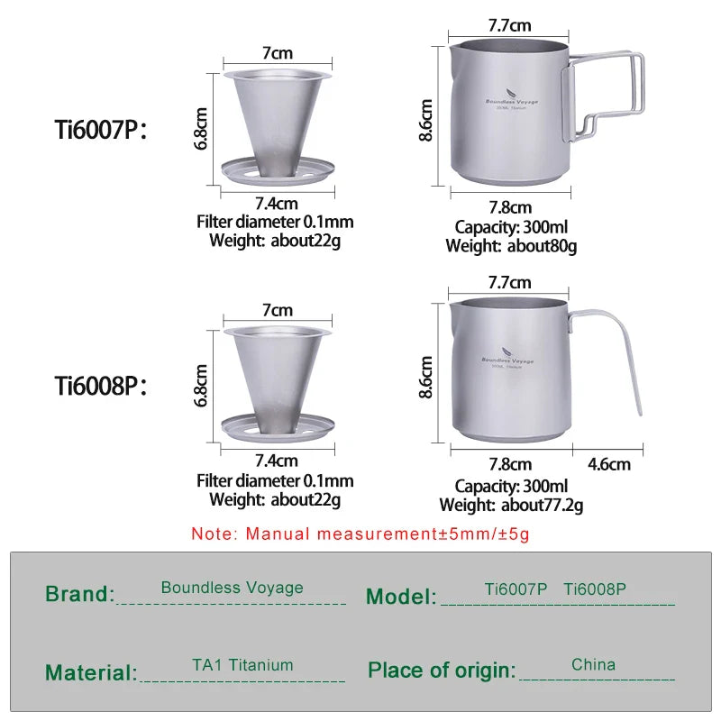 Boundless Voyage Titanium Portable Pour over Coffee Set 300ml Coffee Mug with Detachable Dripper
