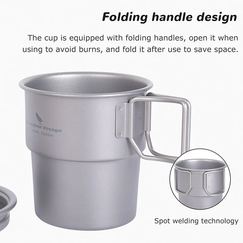 Boundless Voyage Titanium Coffee Cup 250ml Outdoor Portable European Stackable