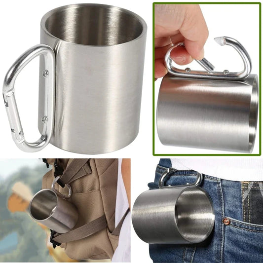 Stainless Steel Mountaineering Water Cup Button Coffee Camping Mug with