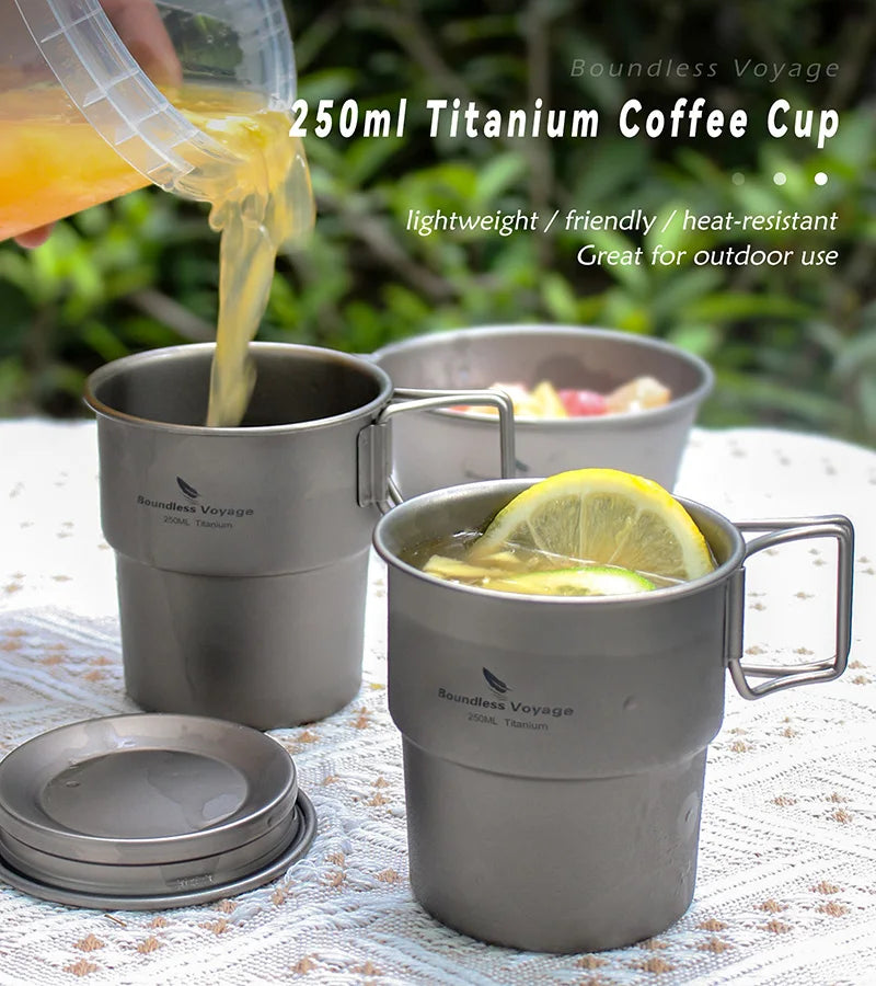 Boundless Voyage Titanium Coffee Cup 250ml Outdoor Portable European Stackable