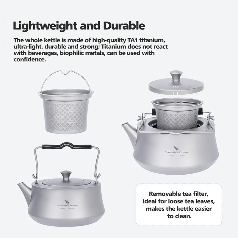 Boundless Voyage 800ml Titanium Kettle with Infuser Ultralight Stovetop Teapot