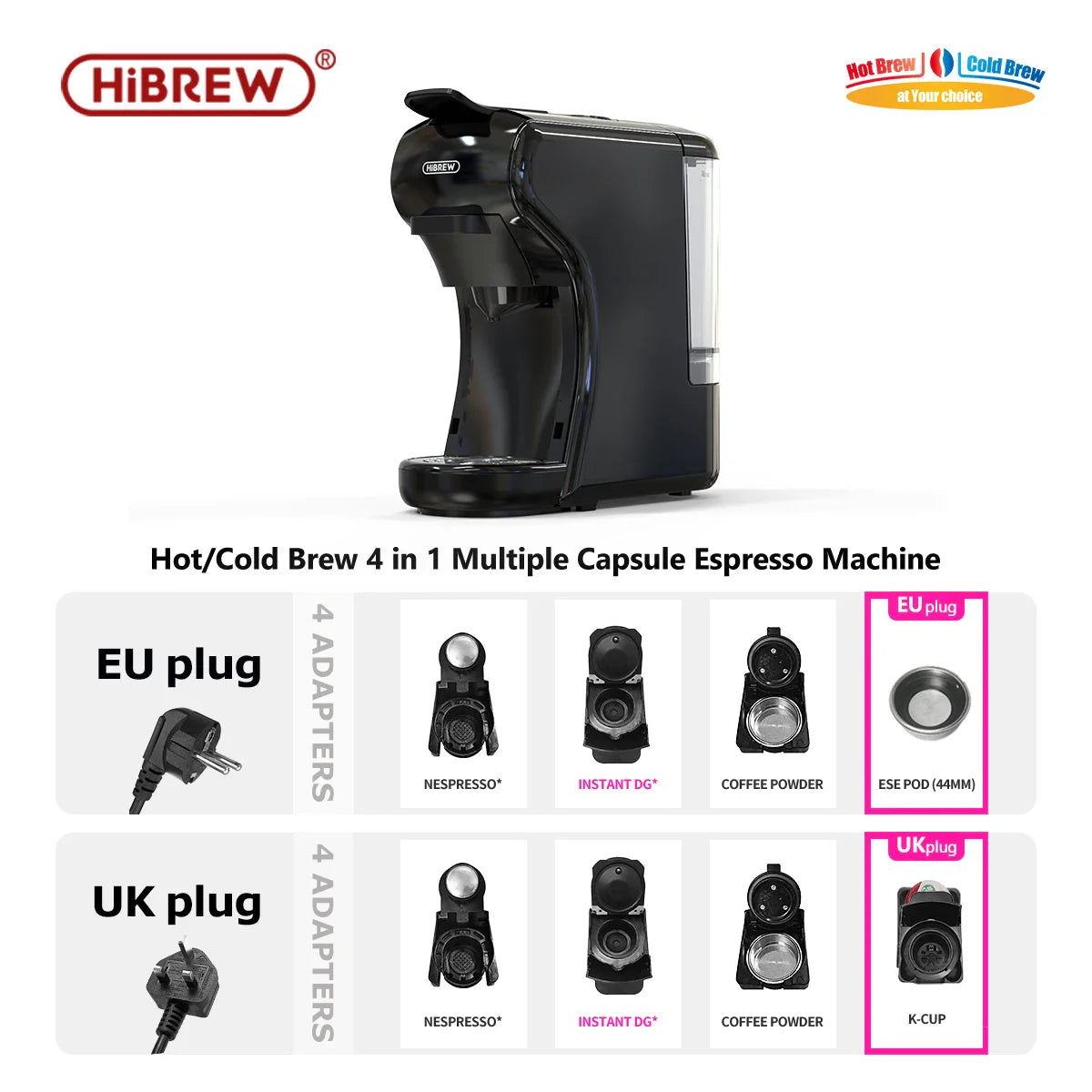 HiBREW Coffee Machine 19 Bar 4in1 & Cold Multiple Capsule Espresso Cafetera