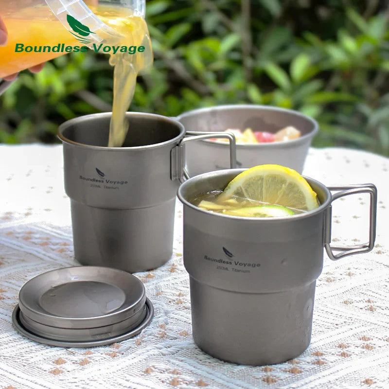 Boundless Voyage Titanium Coffee Cup 250ml Outdoor Portable European Stackable