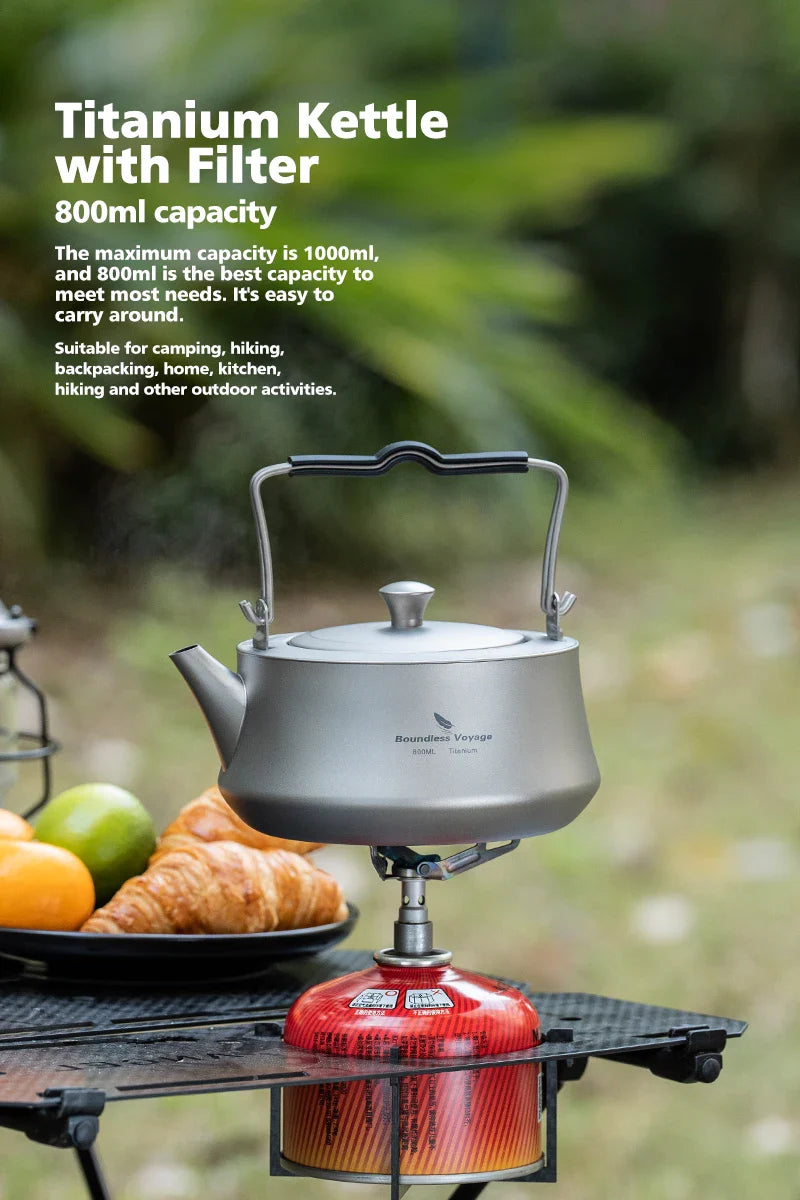 Boundless Voyage 800ml Titanium Kettle with Infuser Ultralight Stovetop Teapot