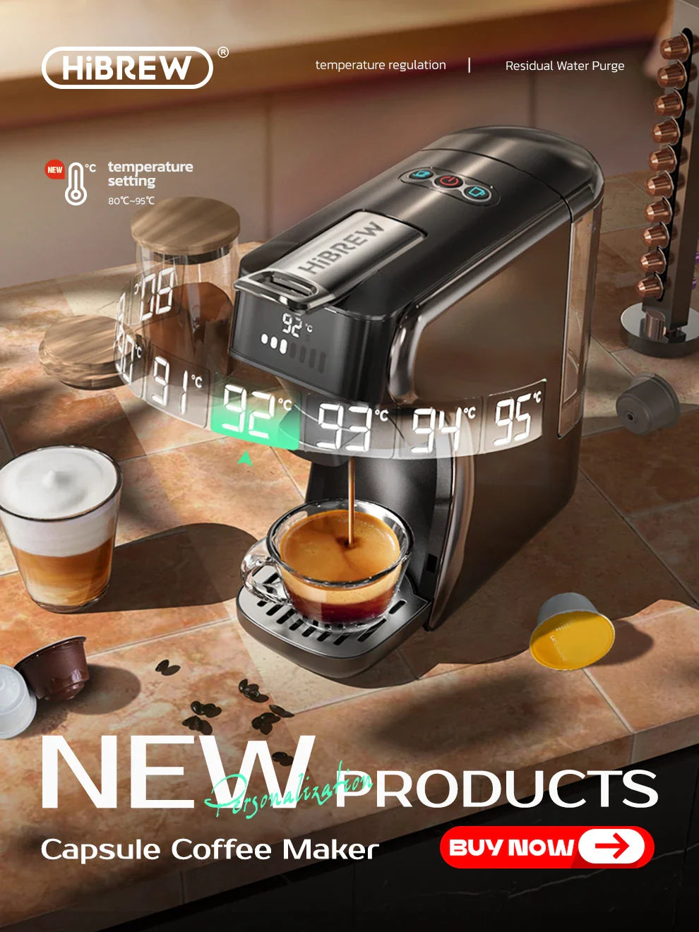 HiBREW Coffee Machine 19 Bar 4in1 & Cold Multiple Capsule Espresso Cafetera