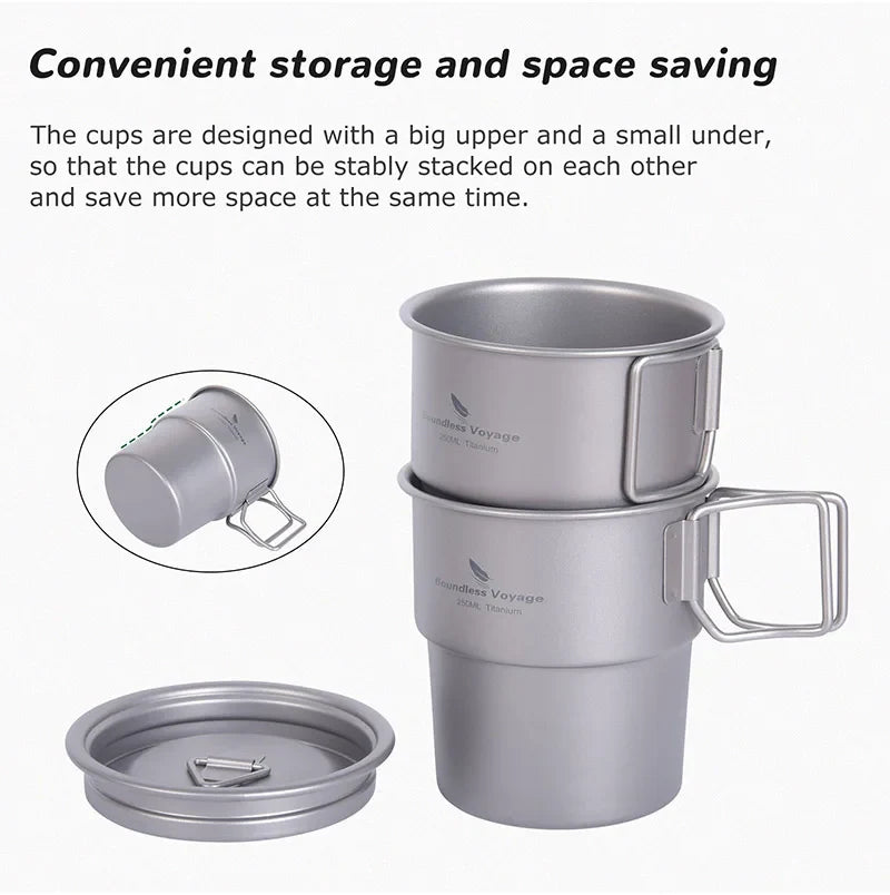 Boundless Voyage Titanium Coffee Cup 250ml Outdoor Portable European Stackable